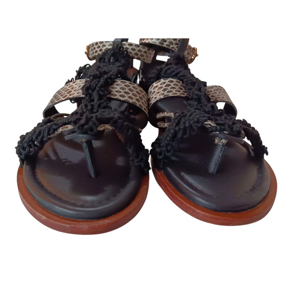 ULLA JOHNSON Petra Sandals Raven 6/36 Flats Black Snake Print Strappy Macramé - Picture 10 of 10